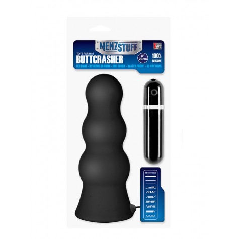 Чёрная анальная втулка большого размера с вибрацией MENZSTUFF VIBRATING BUTTCRASHER PAWN - 20 см.