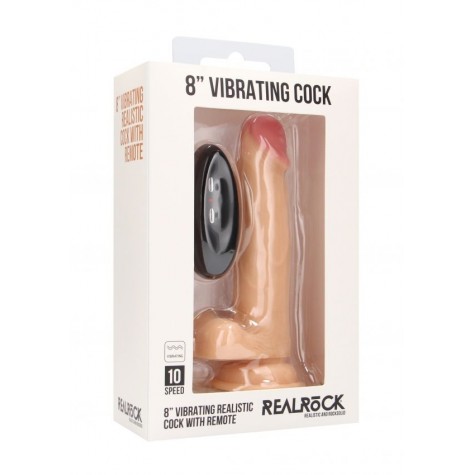 Телесный вибратор-реалистик Vibrating Realistic Cock 8" With Scrotum - 20 см.
